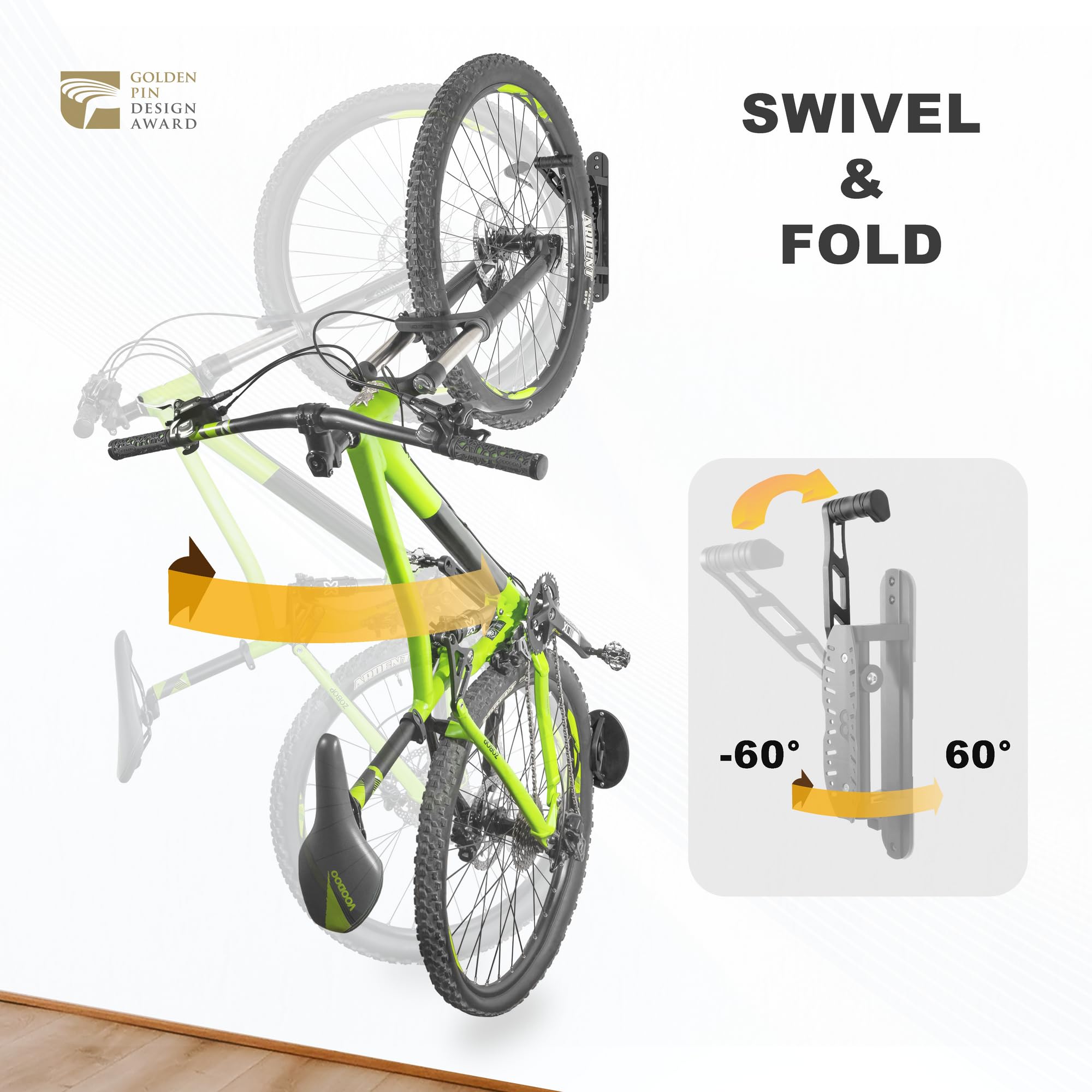 CyclingDeal Bike Swivel Wall Hanger with Rear Wheel Pad Stopper - Adjustable & Foldable Indoor Storage Hook Organizer - Safe & Secure for Storing MTB, Road Bicycles in Garage or Home - 2 Pack - Image 3