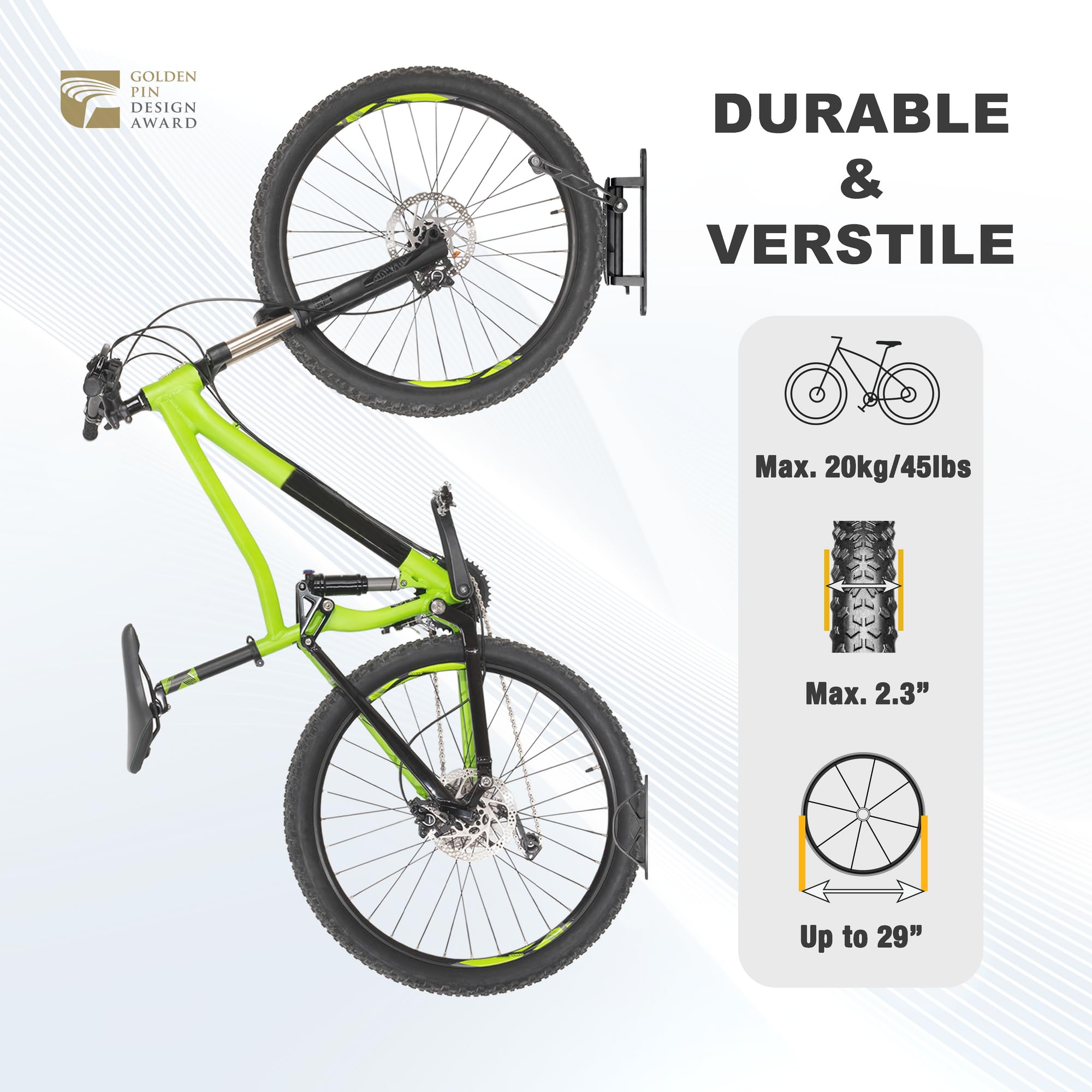 CyclingDeal Bike Swivel Wall Hanger with Rear Wheel Pad Stopper - Adjustable & Foldable Indoor Storage Hook Organizer - Safe & Secure for Storing MTB, Road Bicycles in Garage or Home - 2 Pack - Image 4