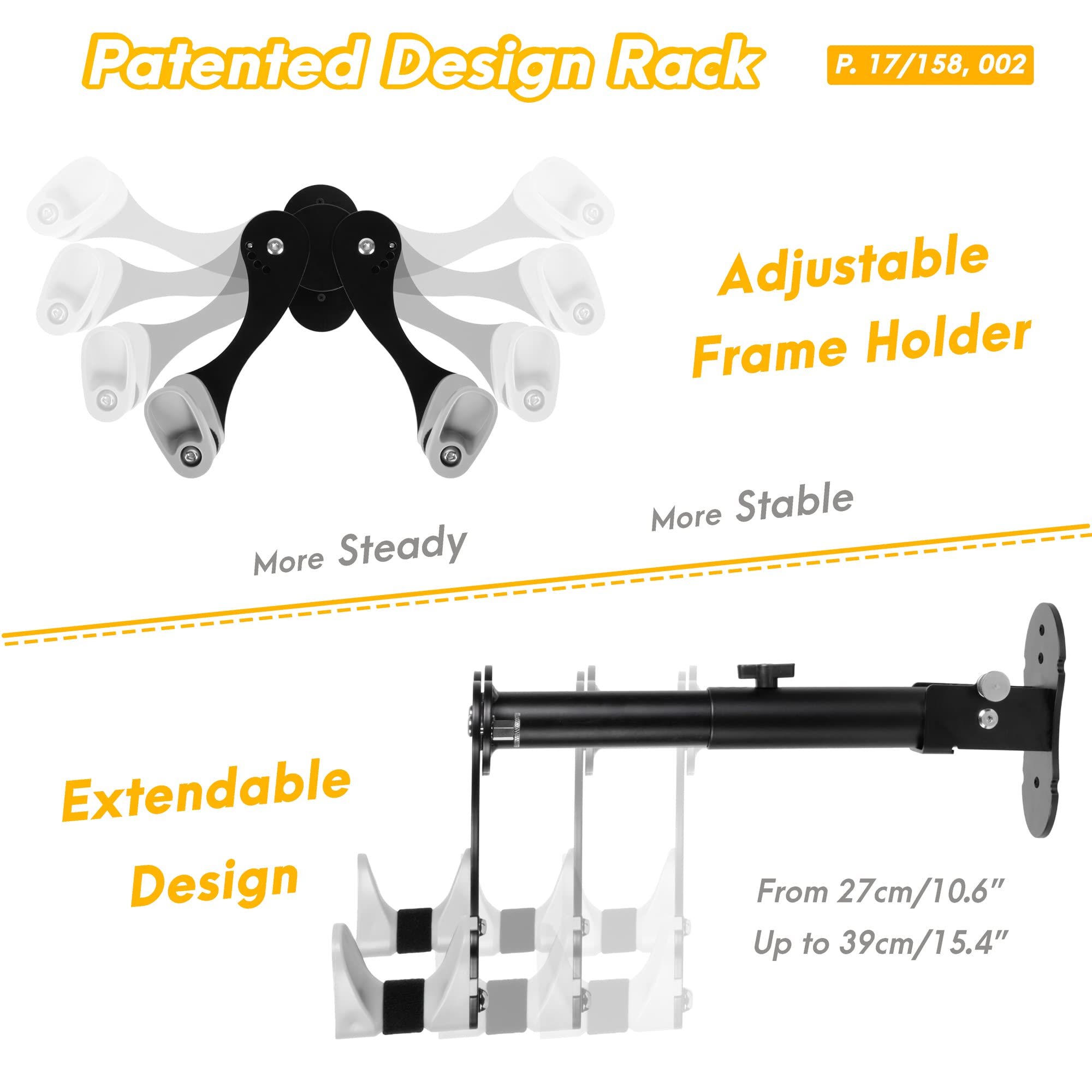 CyclingDeal Bike Wall Mount Rack - Adjustable, Extendable & Foldable - Indoor Storage Horizontal Cycling Hook Hanger Organiser - Safe & Secure for MTB, Road Bicycles in Garage or Home - Pack of 1 - Image 4