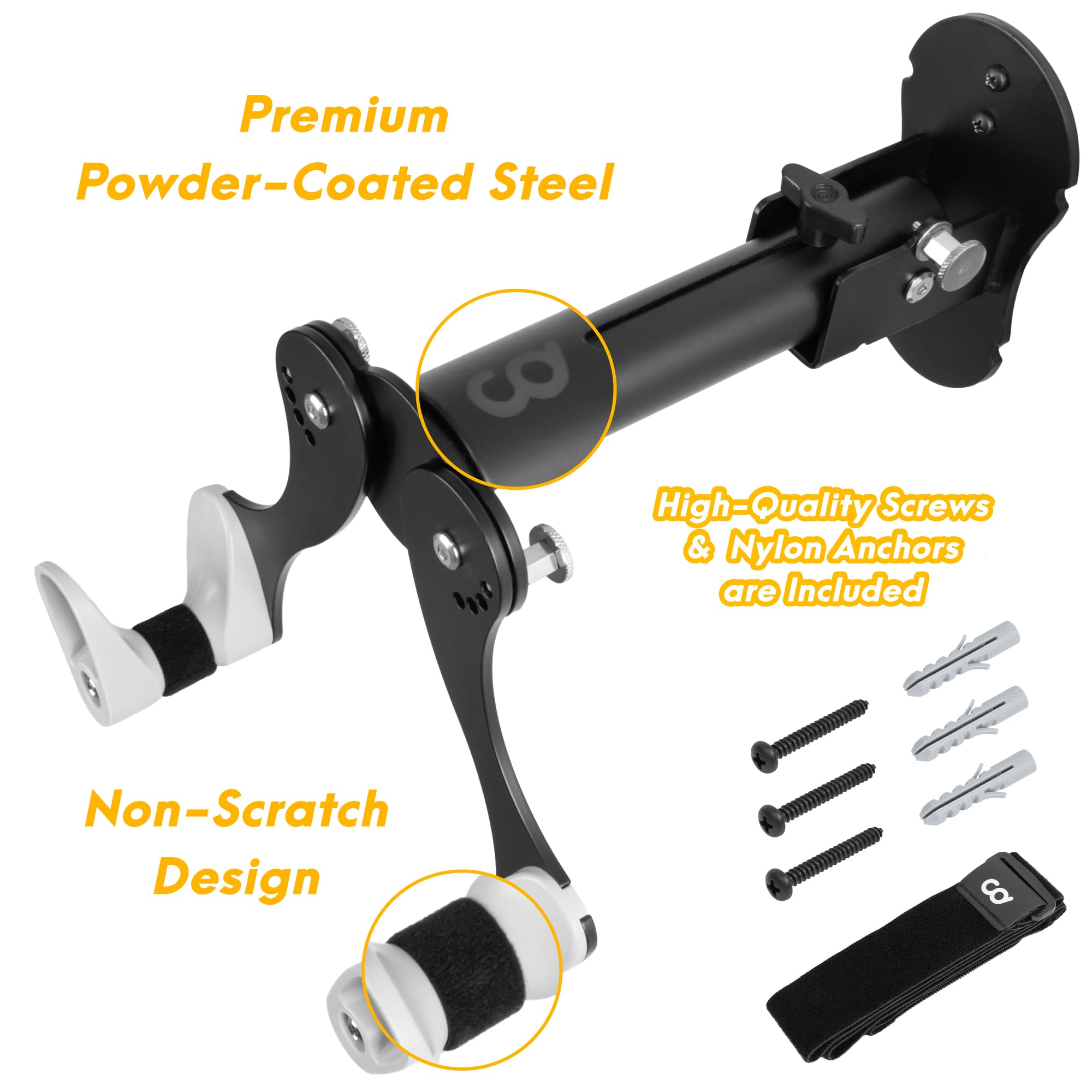 CyclingDeal Bike Wall Mount Rack - Adjustable, Extendable & Foldable - Indoor Storage Horizontal Cycling Hook Hanger Organiser - Safe & Secure for MTB, Road Bicycles in Garage or Home - Pack of 1 - Image 5