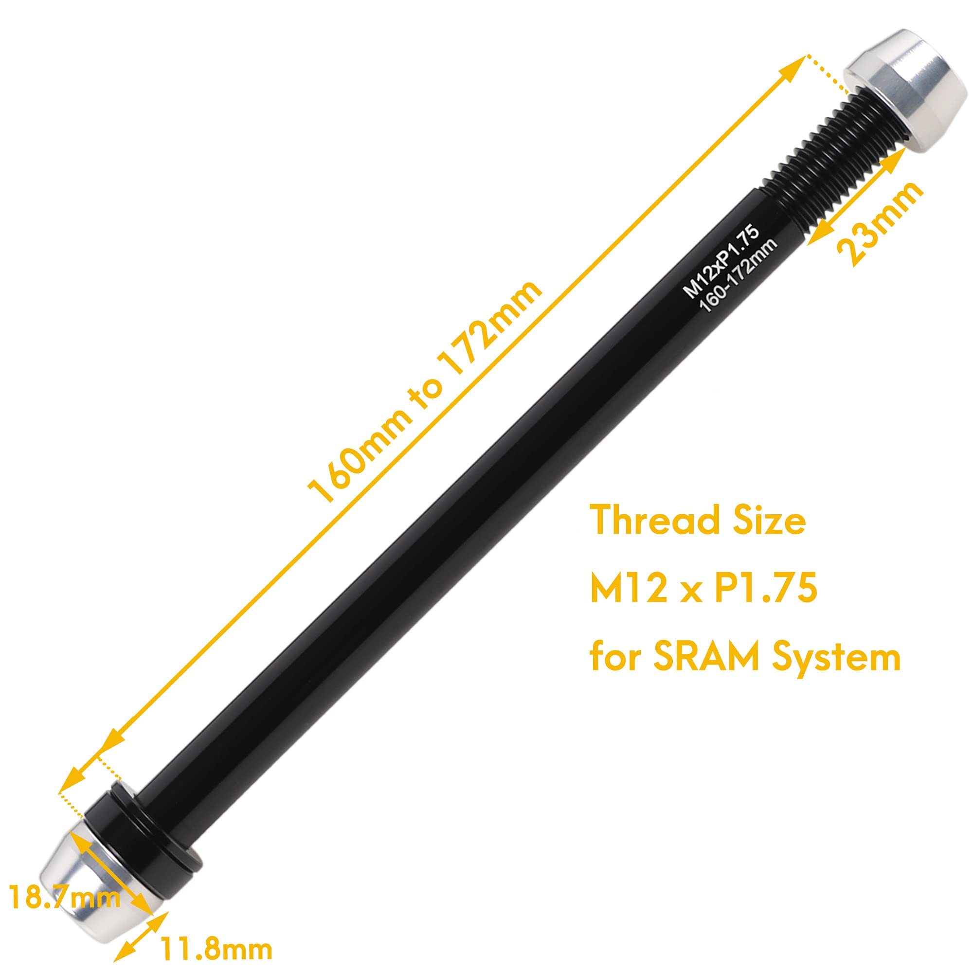 CyclingDeal Trainer Thru Axle - Bike Bicycle 12mm Rear Wheel Thru Skewer for Indoor- 160mm to 172mm - Thread Pitch: M12 x P1.75 - Spacers 2.5mm/6mm Included - Image 3