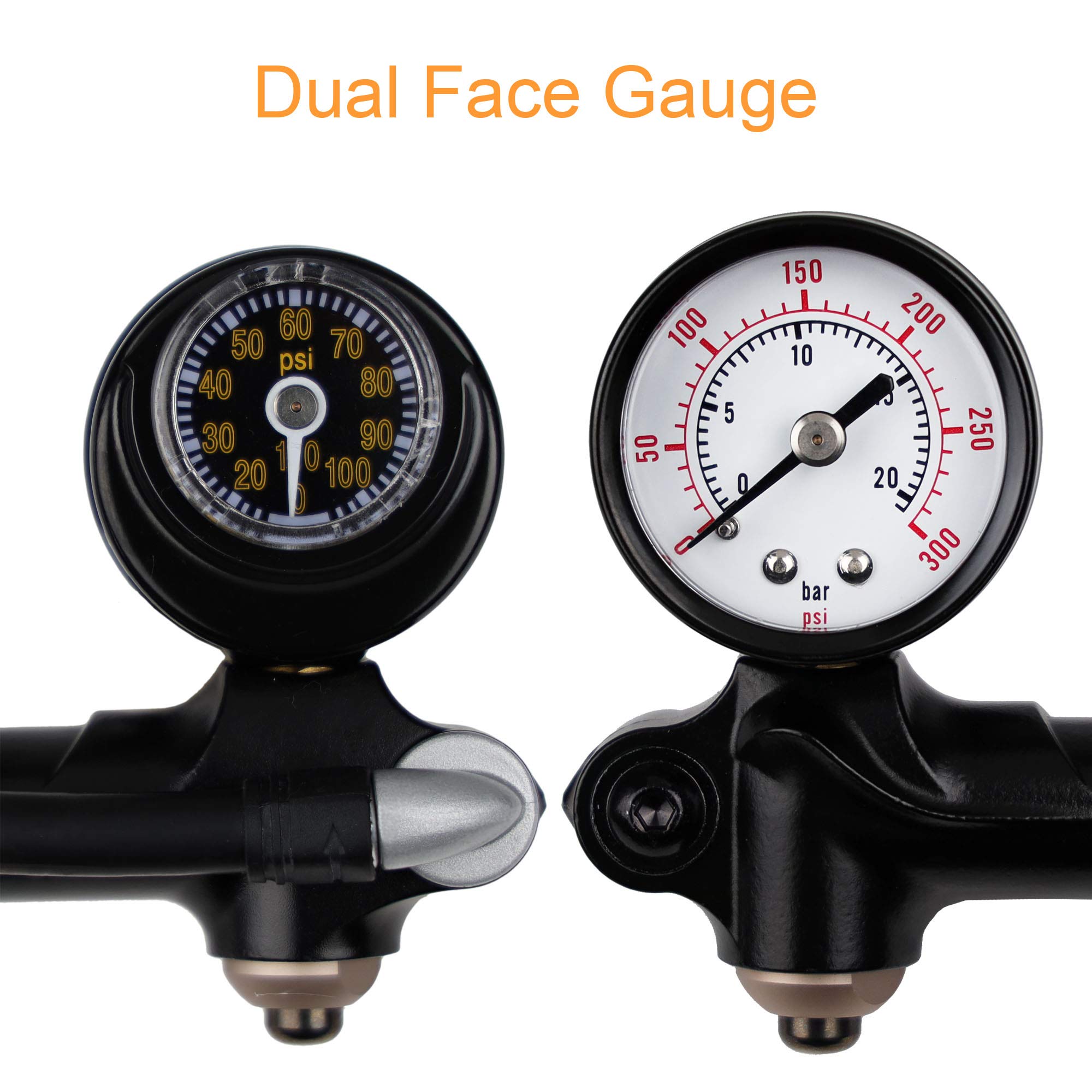 VENZO Bike Bicycle 300 PSI High Pressure Dual Double Face with Gauge Fork Shock Rear Suspension Mini Air Pump for Mountain MTB Downhill Fork - No Air Loss Nozzle - Image 3