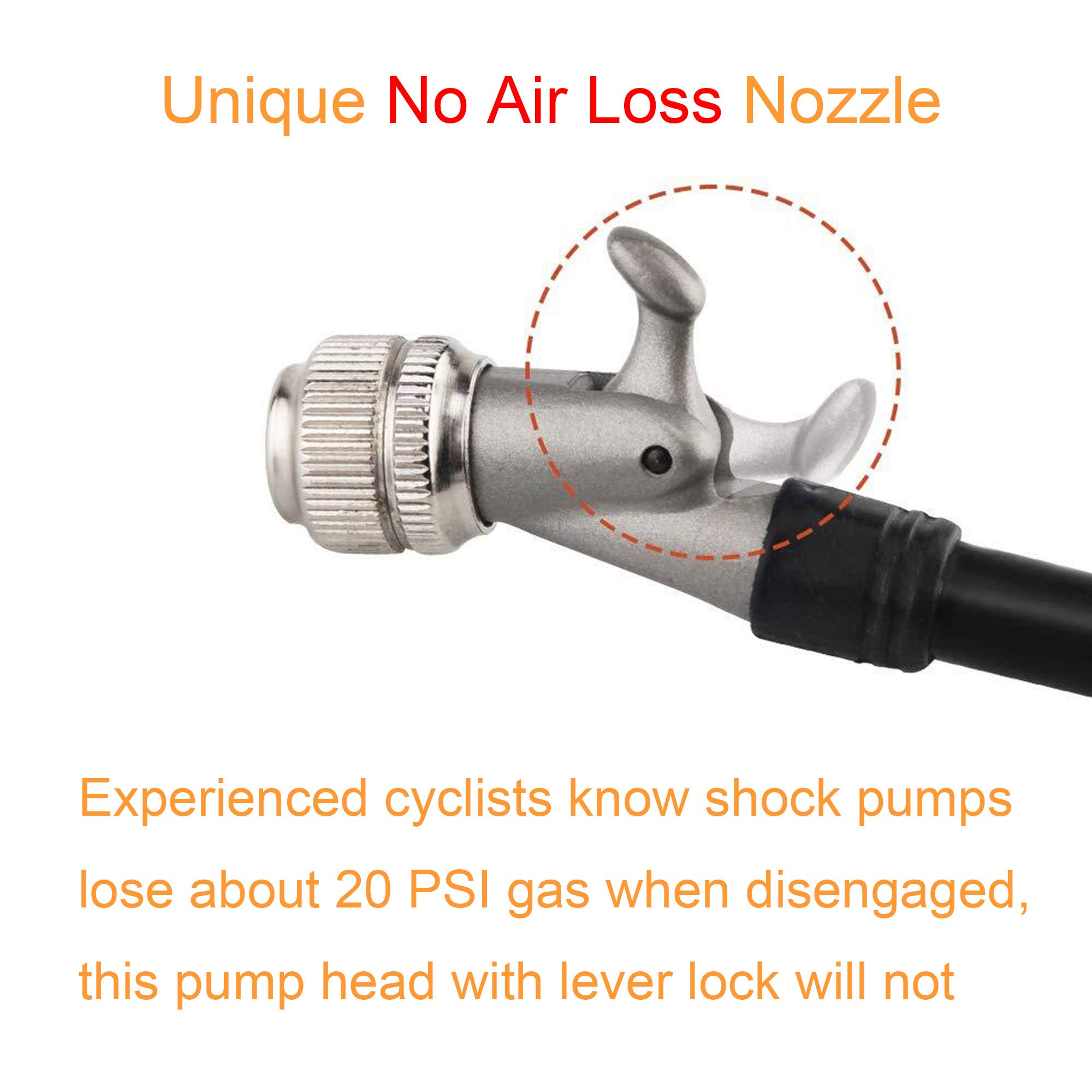 VENZO Bike Bicycle 300 PSI High Pressure Dual Double Face with Gauge Fork Shock Rear Suspension Mini Air Pump for Mountain MTB Downhill Fork - No Air Loss Nozzle - Image 4