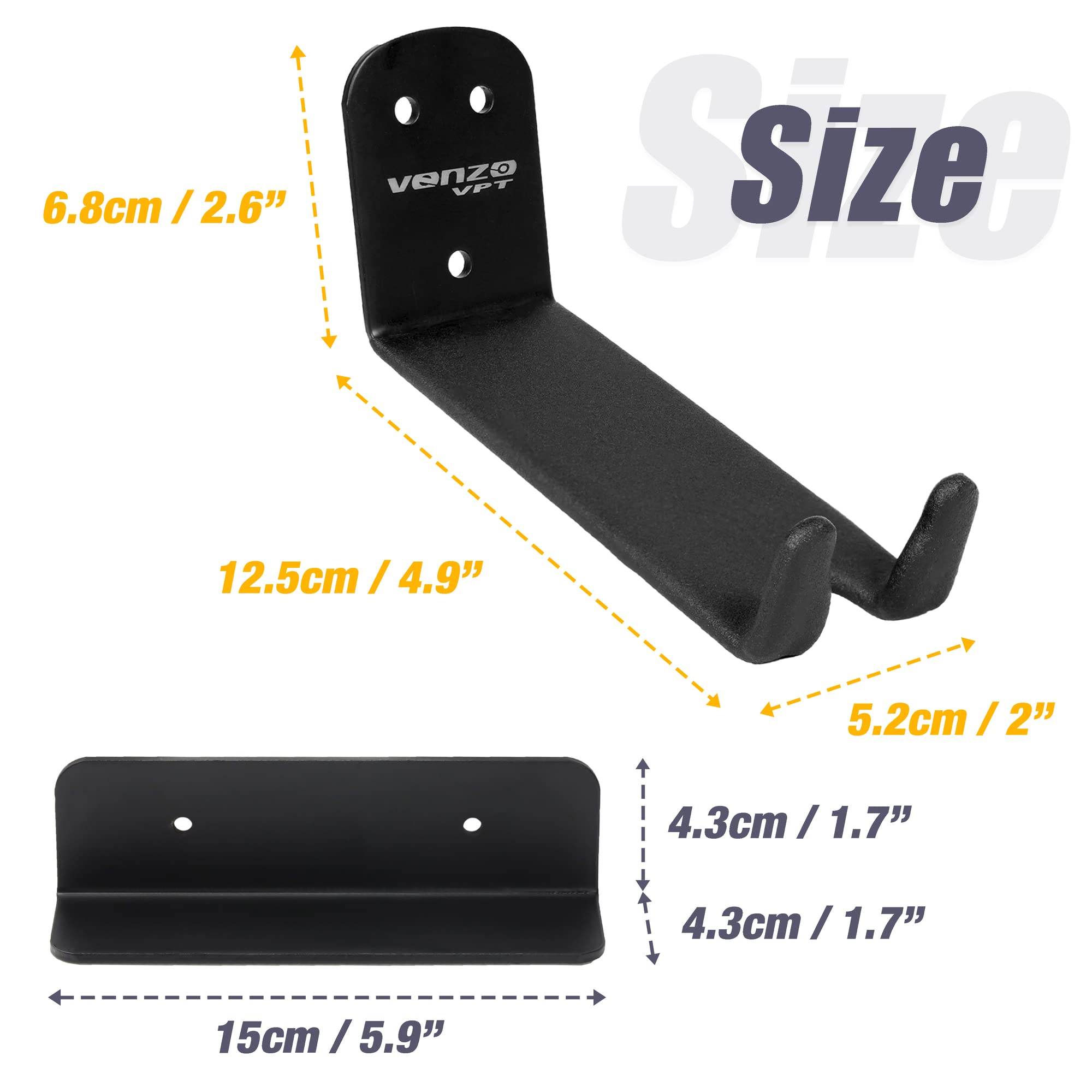 Venzo Bike Bicycle Cycling Pedal Wall Mount Indoor Storage Hanger Stand - Hook Rack Holder - with Tire Brackets - Great for Garage and Shed (3) - Image 6