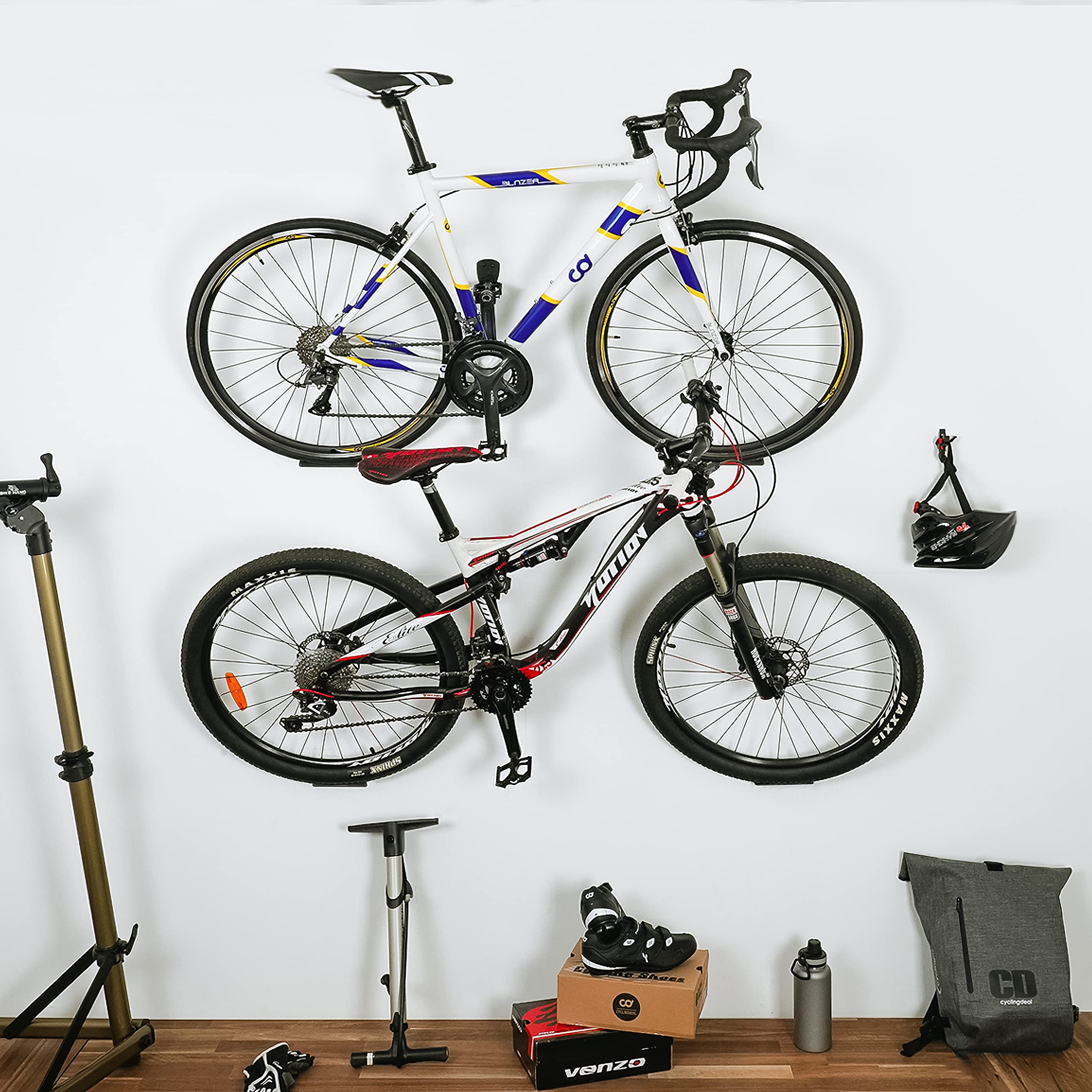 Venzo Bike Bicycle Cycling Pedal Wall Mount Indoor Storage Hanger Stand - Hook Rack Holder - with Tire Brackets - Great for Garage and Shed (3) - Image 9