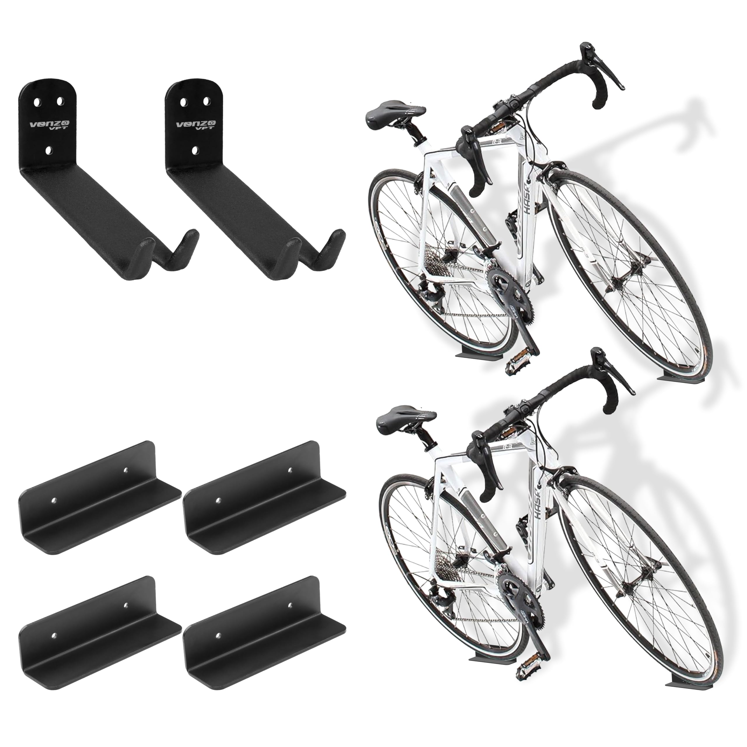 Venzo Bike Bicycle Cycling Pedal Wall Mount Indoor Storage Hanger Stand - Hook Rack Holder - with Tire Brackets - Great for Garage and Shed (2)