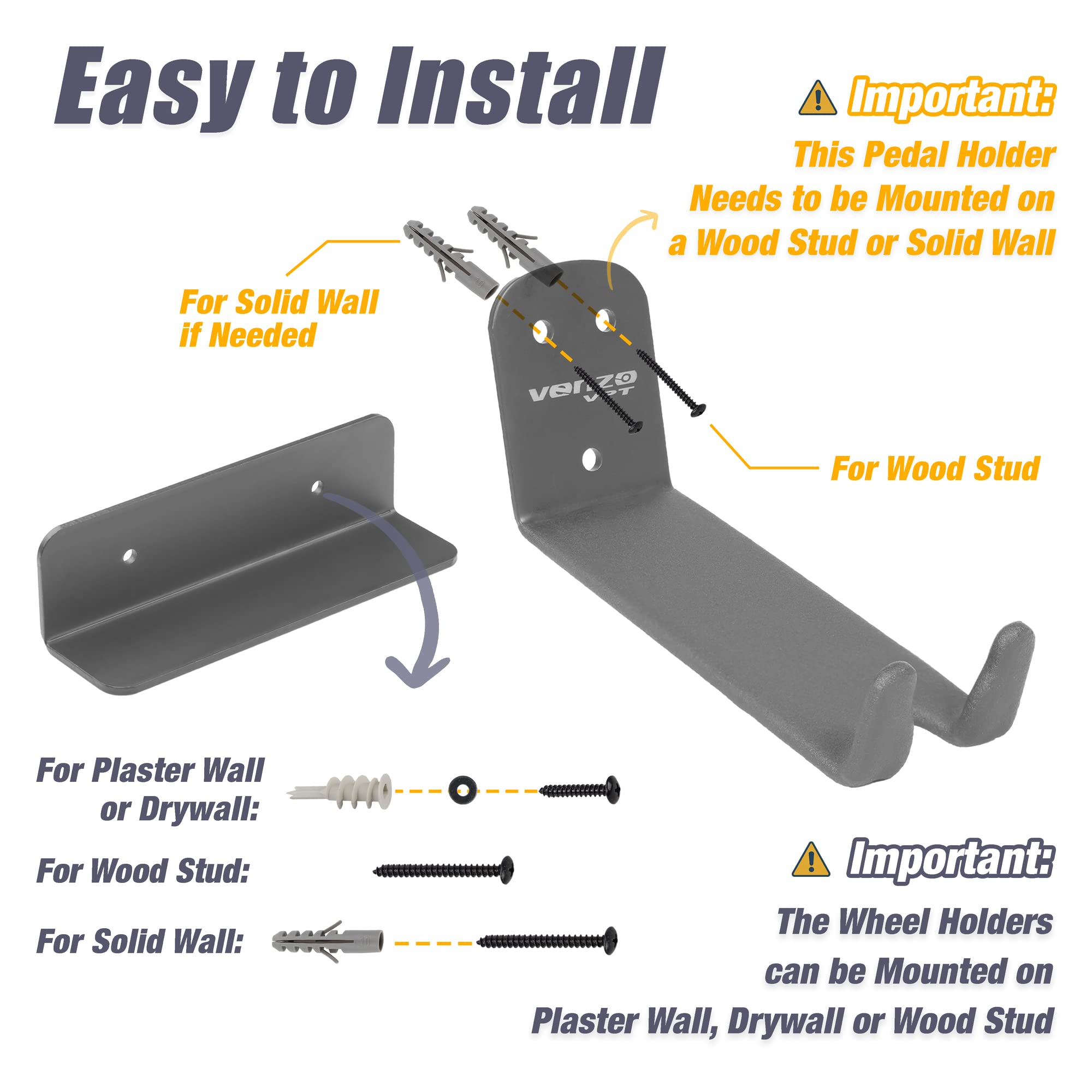 Venzo Bike Bicycle Cycling Pedal Wall Mount Indoor Storage Hanger Stand - Hook Rack Holder - with Tire Brackets - Great for Garage and Shed (2) - Image 3
