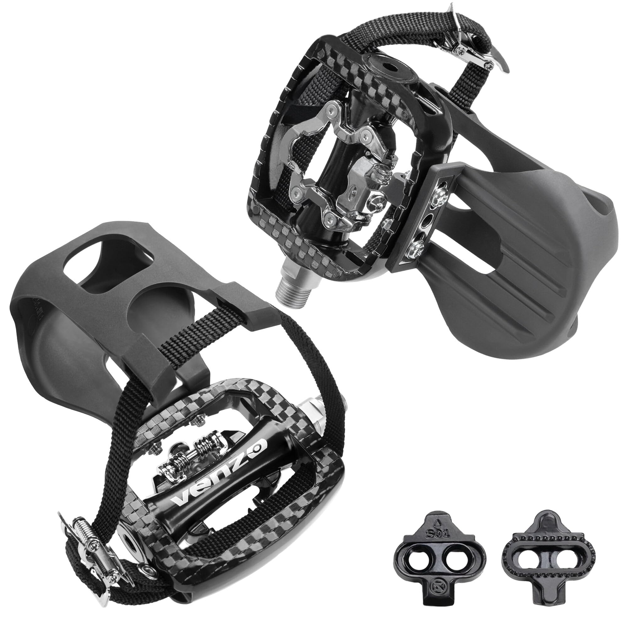 Venzo Bike Toe Clips Cages & Pedals - Compatible with Shimano SPD - Fixed or Adjustable Bicycle Toe Clips & Cleats for Fitness Indoor Exercise Bikes