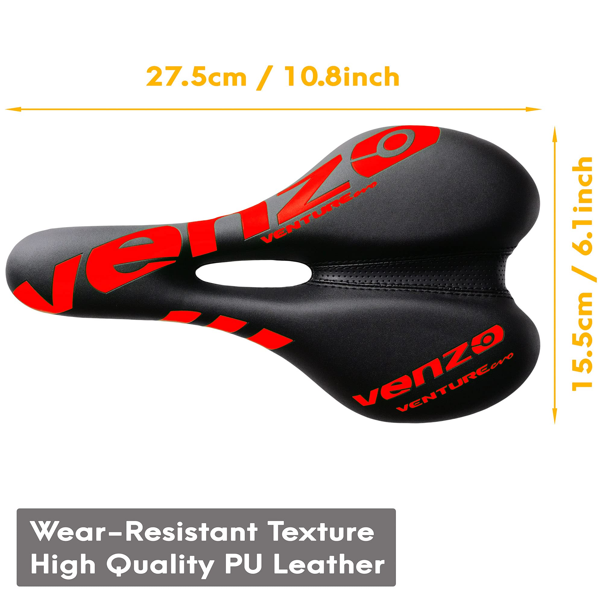 Venzo Comfortable Bike Bicycle Saddle Seat - for MTB, Road, Exercise, Trekking, Folding, Hybrid & Cruiser Bikes - XC Saddle Seat - Red - Image 2