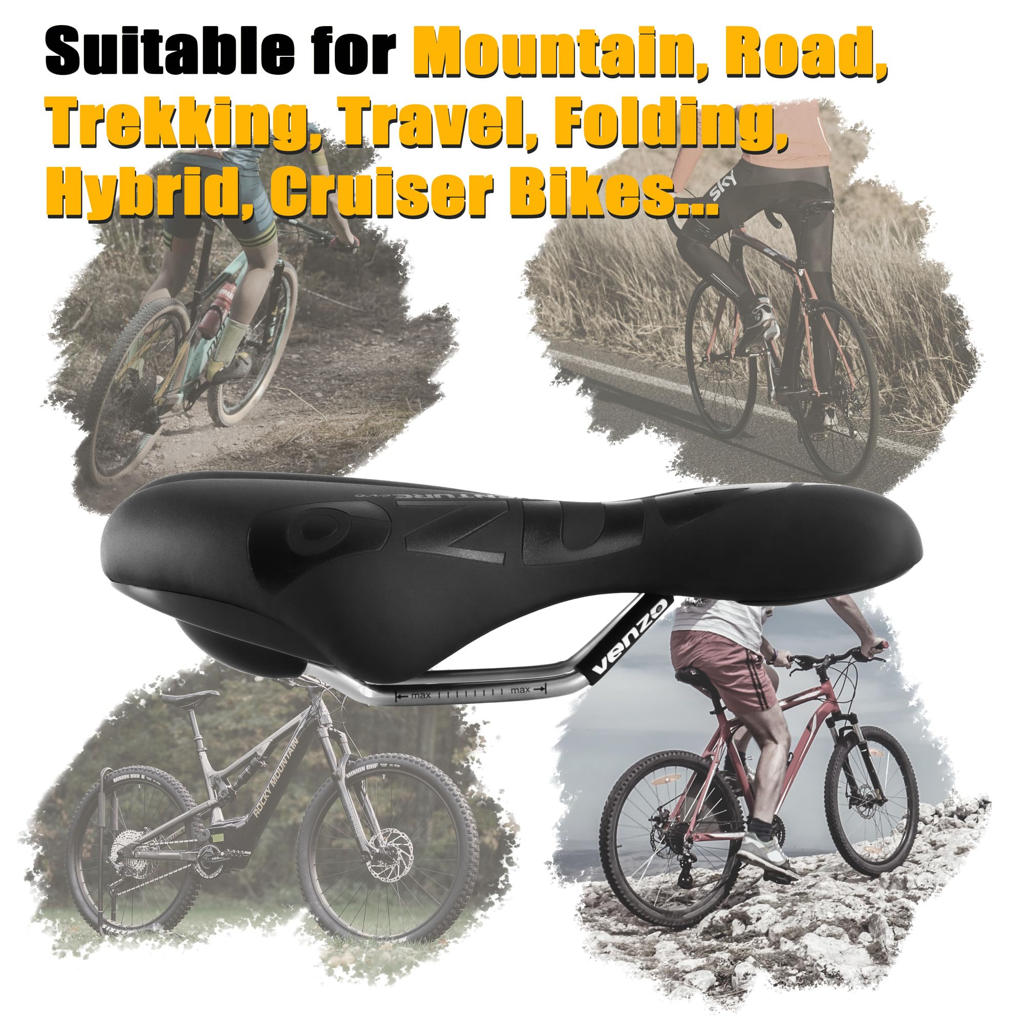 Venzo Comfortable Saddle Bike Seat | Soft & Durable Bicycle Seat for MTB, Road, Exercise, Trekking, Folding, Hybrid & Cruiser Bikes | Breathable & Ergonomic Design Bike Saddle for Lower Resistance - Image 6