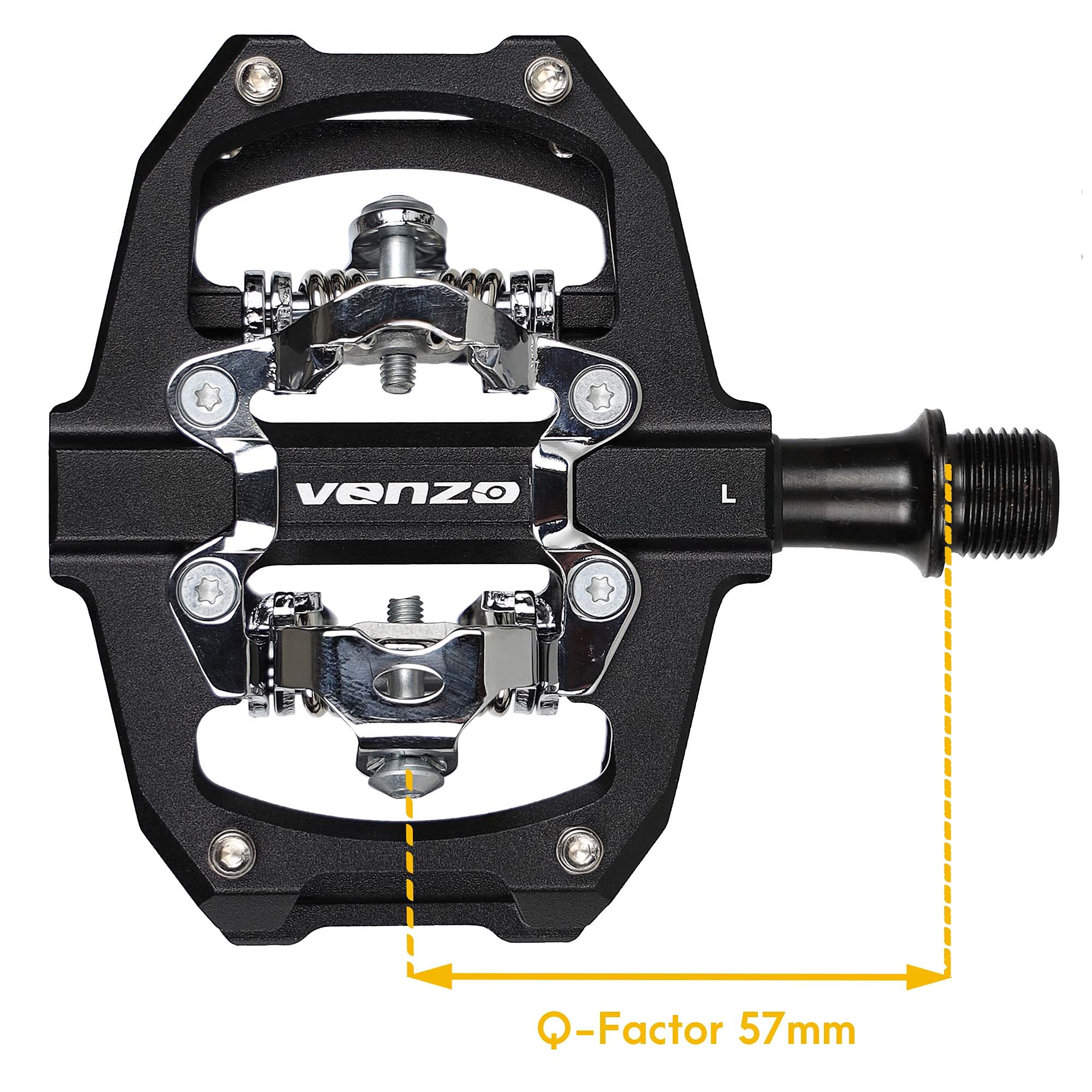 VENZO Compatible with Shimano SPD Mountain Bike CNC Aluminum Cr-Mo Sealed Pedals - Dual Sided Q Factor/Axle Length 57mm with Cleats - Image 3