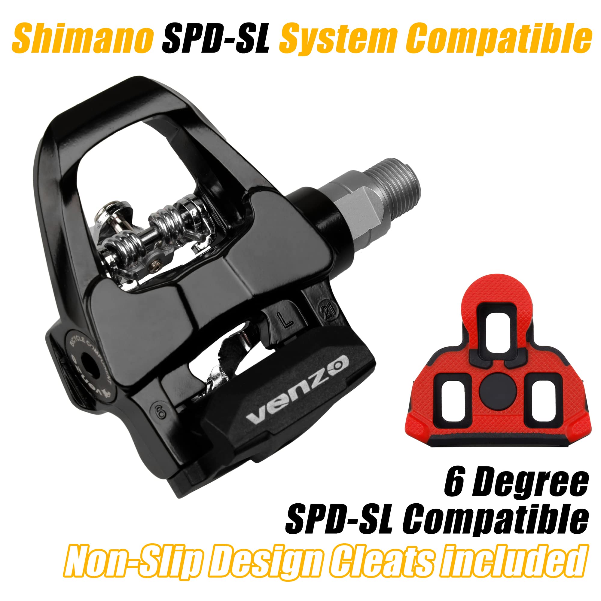 Venzo Compatible with Shimano SPD-SL & Shimano SPD System for Indoor Fitness Exercise Bike Bicycle Pedals & Cleats with 9/16" Heavy Duty Spindles Sealed Bearing - Image 3