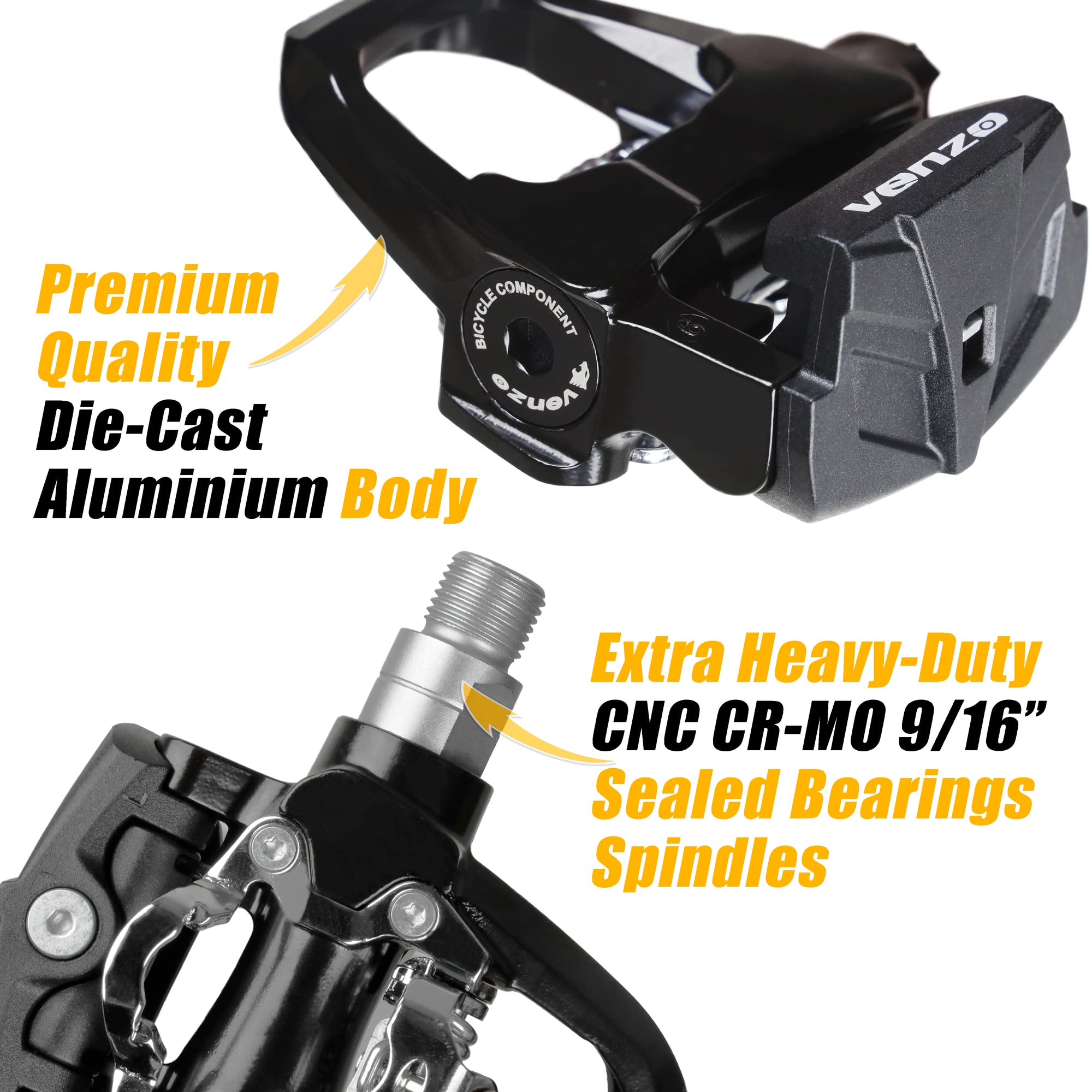 Venzo Compatible with Shimano SPD-SL & Shimano SPD System for Indoor Fitness Exercise Bike Bicycle Pedals & Cleats with 9/16" Heavy Duty Spindles Sealed Bearing - Image 6