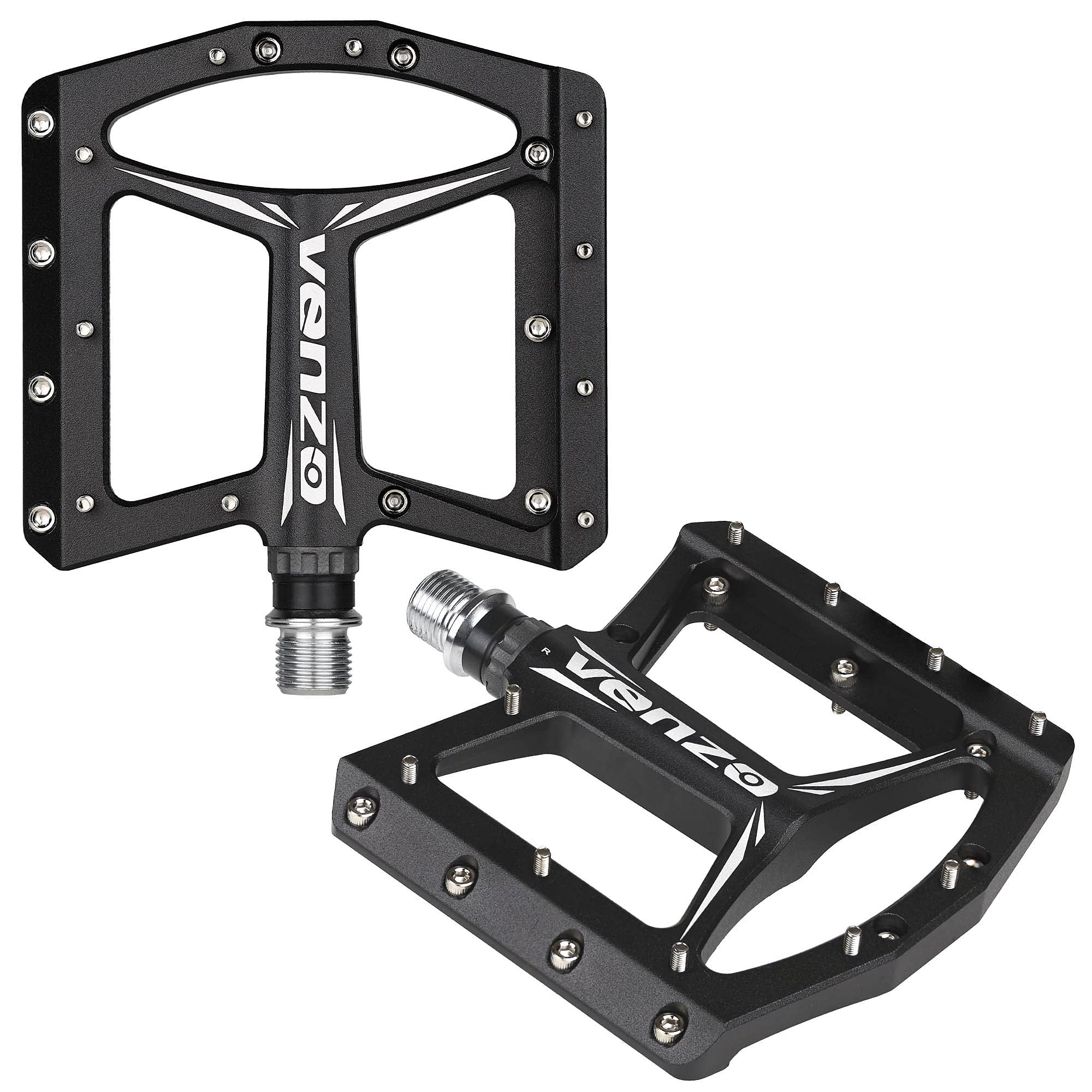 VENZO Flat Mountain BMX MTB Aluminum Bike Sealed Bearing Pedals - Large Bicycle Platform -110mm x 100mm- 12mm Thickness- Pedals 9/16" with Anti-Skid Anti-Slip Nail - Image 4