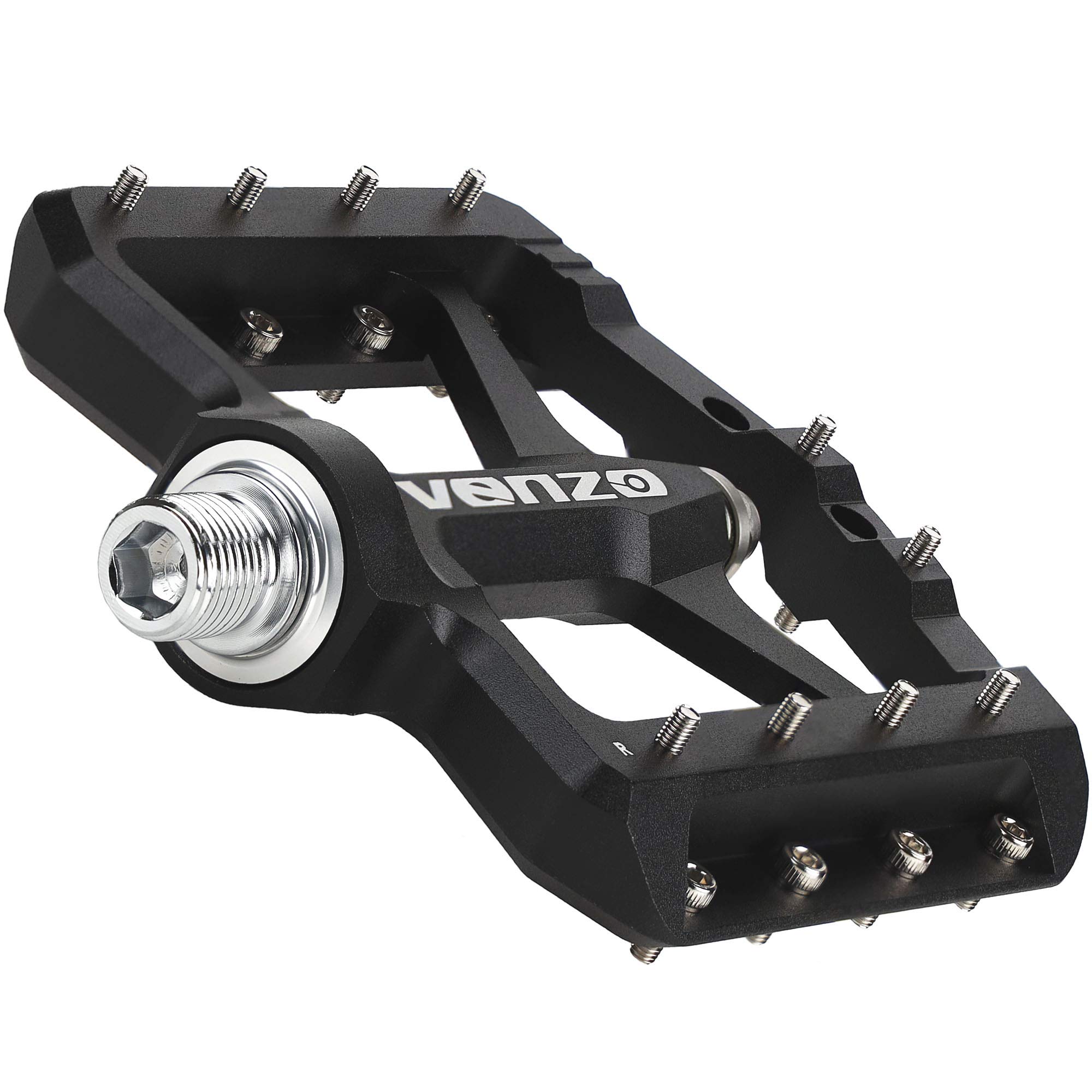 VENZO Flat Mountain BMX MTB CNC Bike Sealed Oversized Bearing Pedals - Large Bicycle Platform -98mm x 98mm- 15mm Thickness - Pedals 9/16" with Anti-Skid Anti-Slip Nail - Downhill - Image 4
