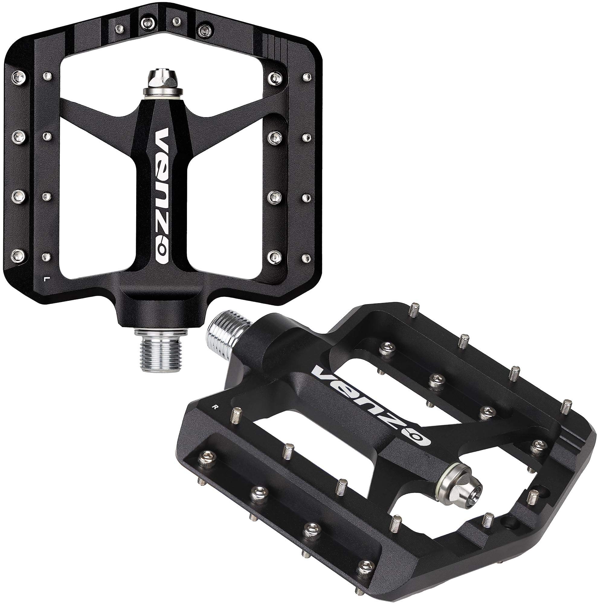 VENZO Flat Mountain BMX MTB CNC Bike Sealed Oversized Bearing Pedals - Large Bicycle Platform -98mm x 98mm- 15mm Thickness - Pedals 9/16" with Anti-Skid Anti-Slip Nail - Downhill - Image 5